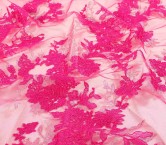 Fuchsia/silver rebrodé embroidered tulle