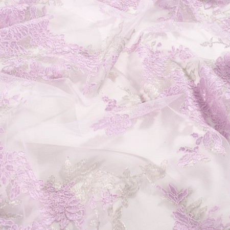 Lilac/silver rebrodé embroidered tulle