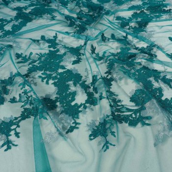 Turquoise rebrodé embroidered tulle