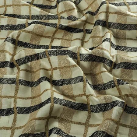Lino bordado geometrico beige