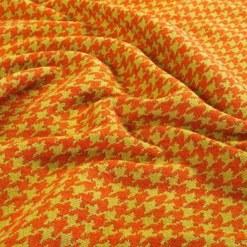 Lime orange houndstooth wool jacquard