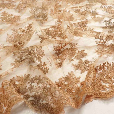 Brown embroidered tulle scaloped edges